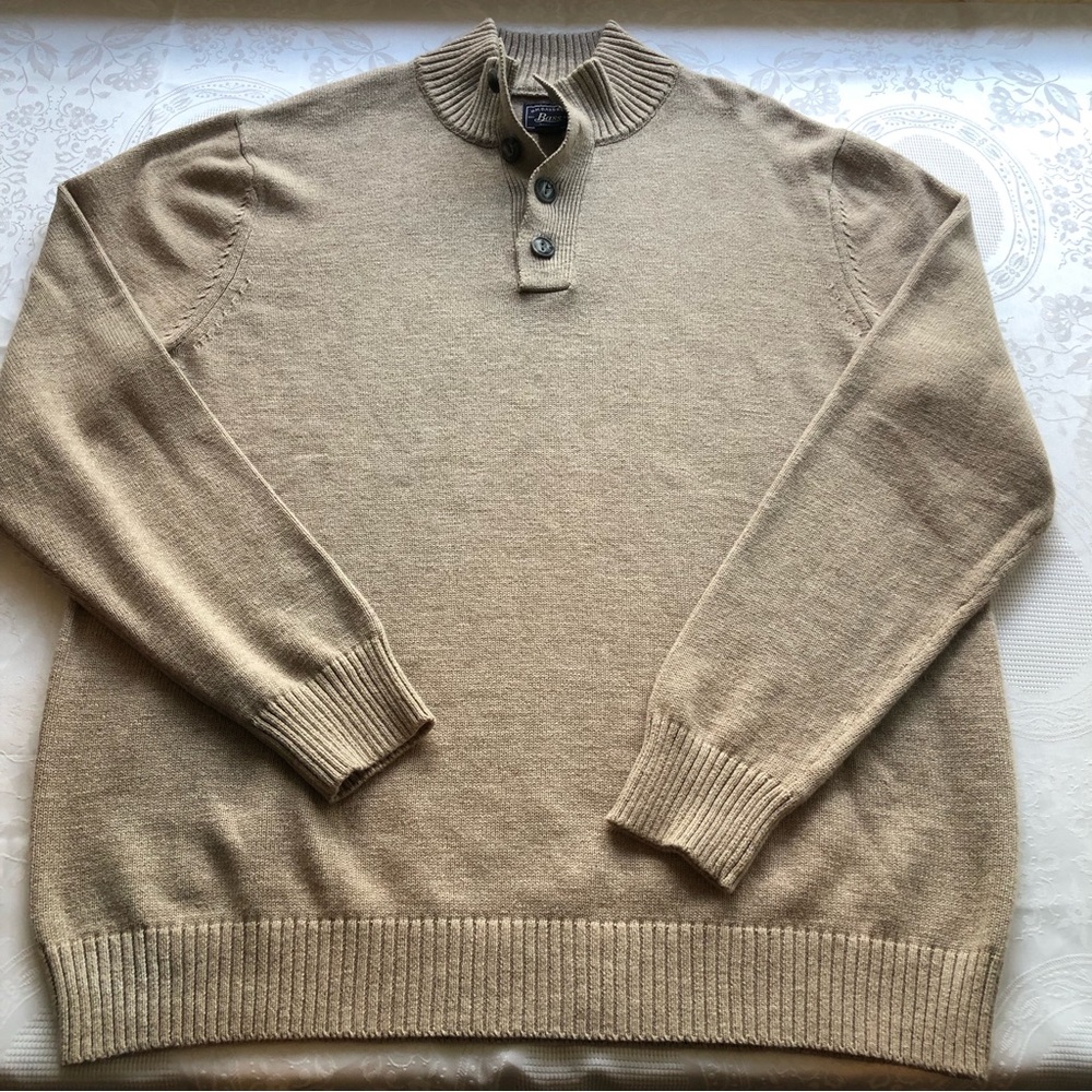 G.H.Bass & Co. Men’s Size XXL Ivory/Tan Knit Pullover Sweater 1/4 Button-Up